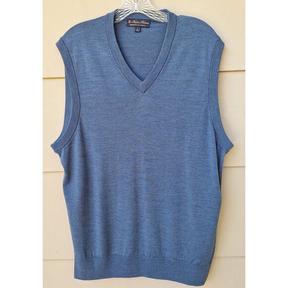 Brooks Brothers Tech Merino Wool Sweater Vest Blue Men's L - Picture 1 of 8